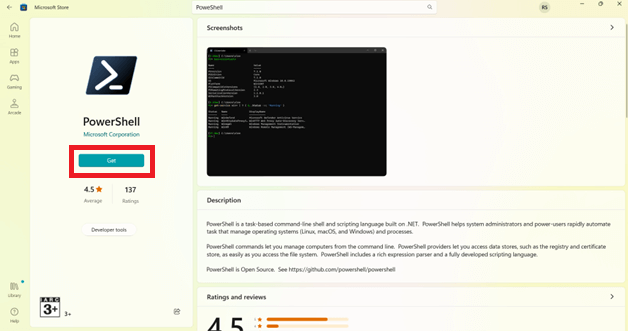 click on get to install powershell 7