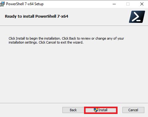 click on install to download PowerShell 7