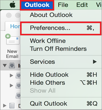 click on the Outlook menu then choose preferences