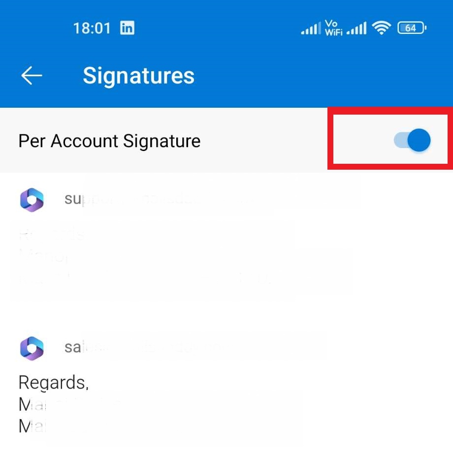 enable/disable the Per Account Signature 