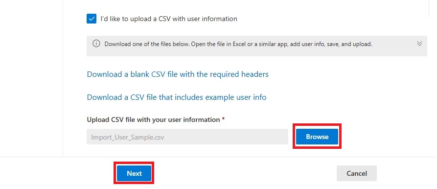 Click on the browse button to upload CSV file then click Next