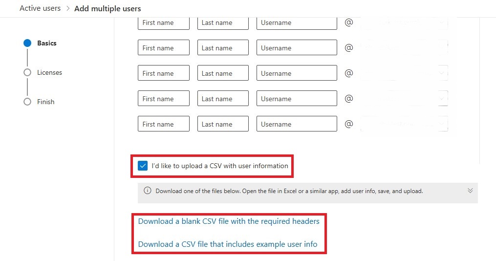 Download the CSV file and fill all the details