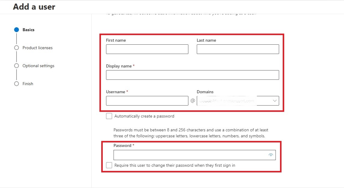 Fill all details to add a user in office 365