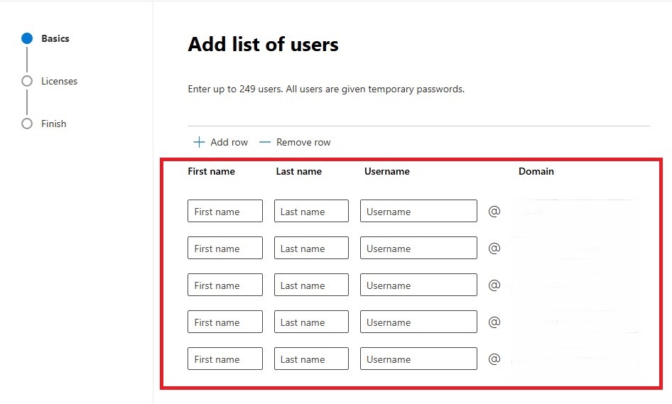 Fill all details to add bulk users in office 365