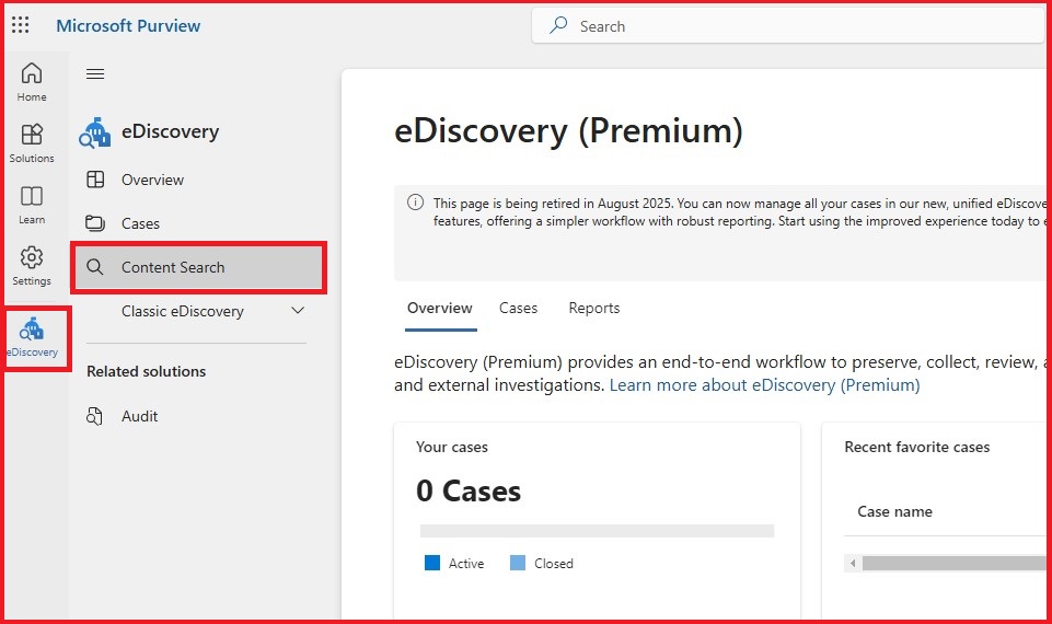 Go to the eDiscovery and click on the content search