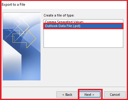 Select Outlook data file(.pst) and click Next